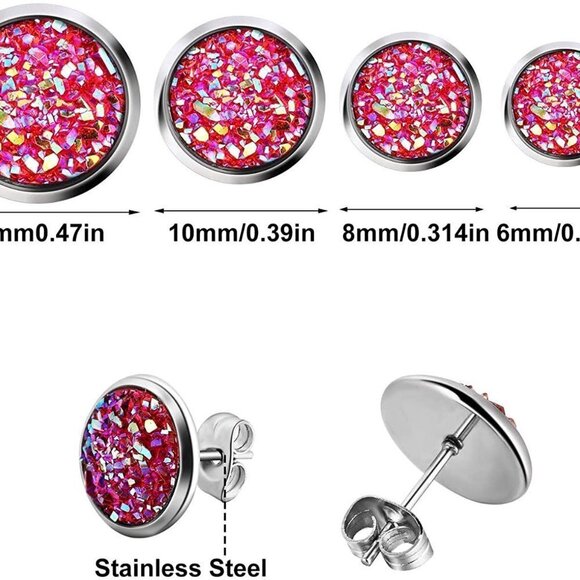 5/$25 Orange Druzy Silver Studs Earrings HOLIDAY EARRING SALE REDUCED SHIPPING! - Picture 6 of 15